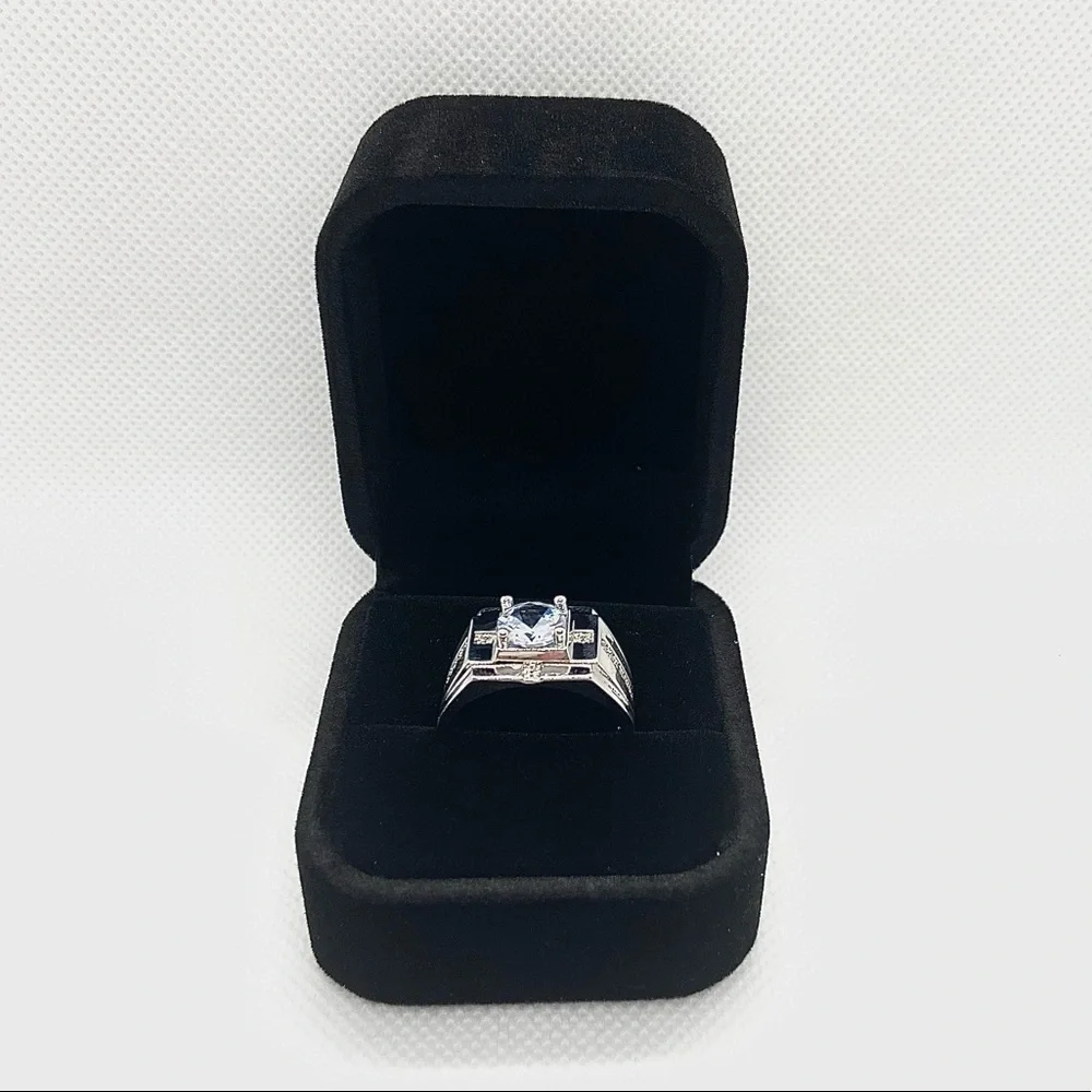 NEW 925 Silver Round Crystal Wide Band Ring